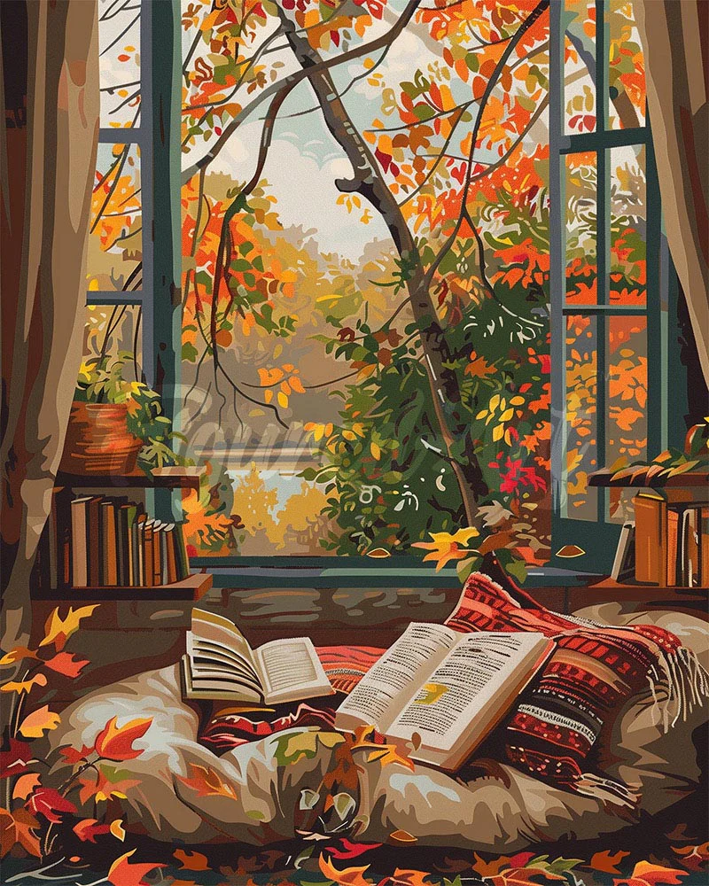 Diamond Painting - Cosy Autumn Reading canvas already framed
