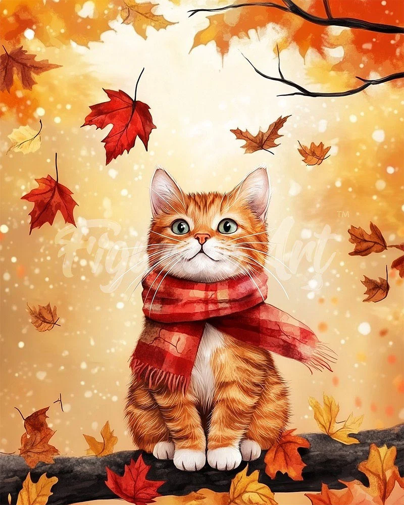 Diamond Painting - Cozy Autumn Cat canvas already framed