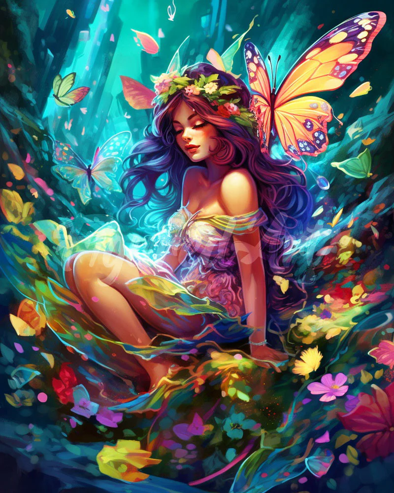 Diamond Painting - Fairy and Butterflies 40x50cm canvas already framed