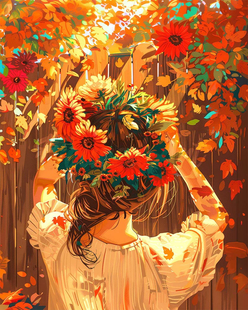 Diamond Painting - Girl with Autumn Wreath