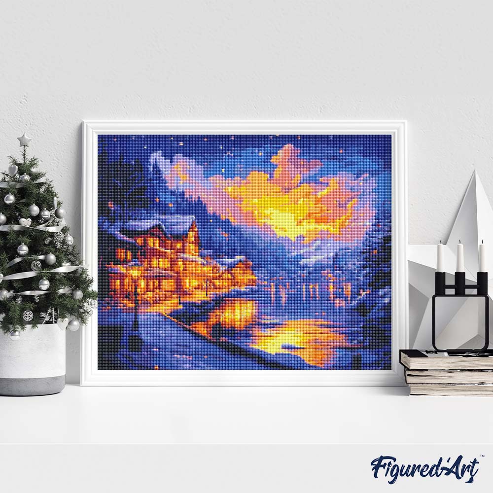 Diamond Painting - Glowing Lakeside Village - Image 2
