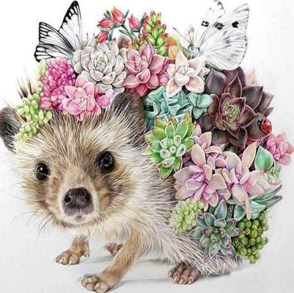 Diamond Painting - Hedgehog and Flowers