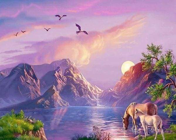 Diamond Painting - Horses by the Lake