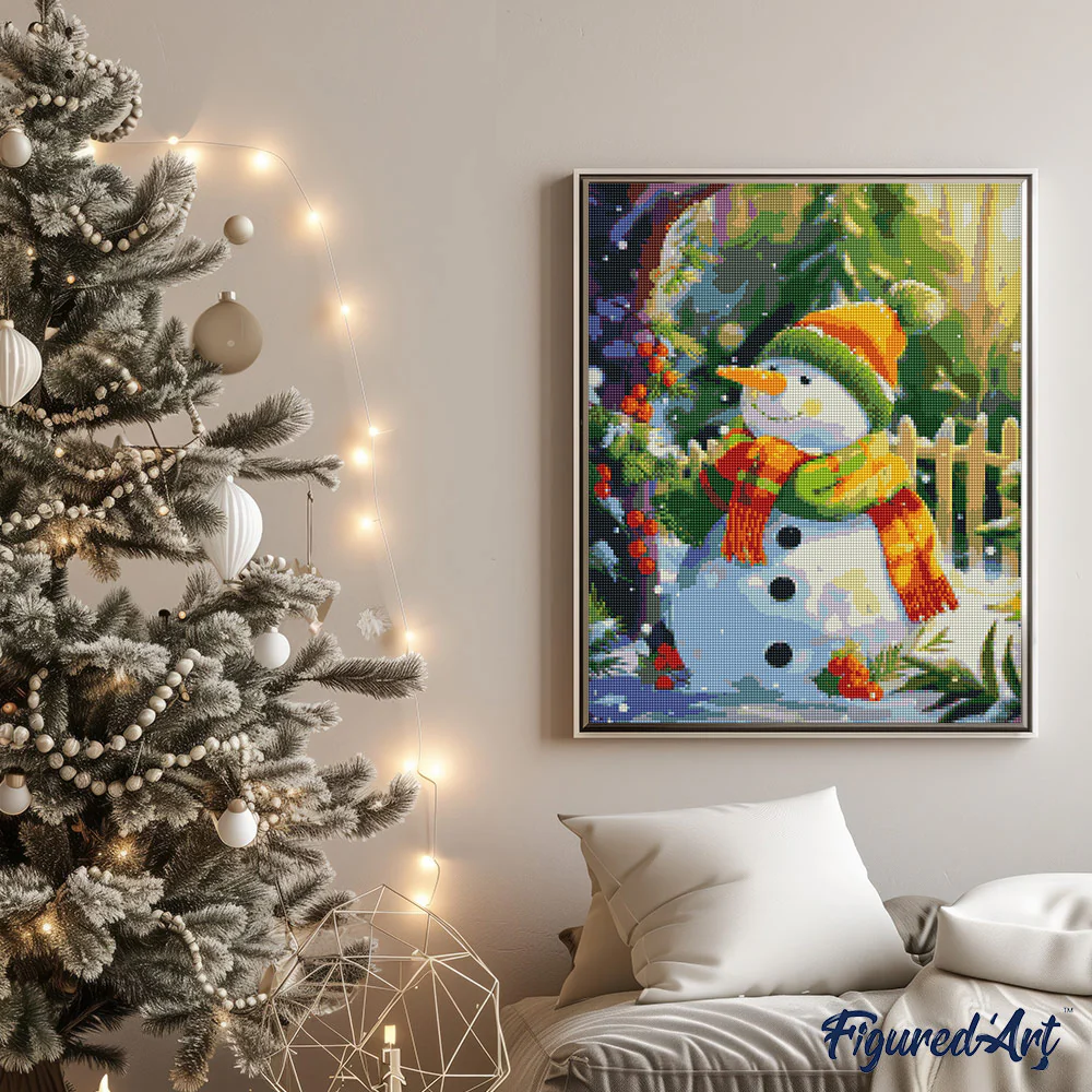 Diamond Painting - Joyful Snowman canvas already framed - Image 2
