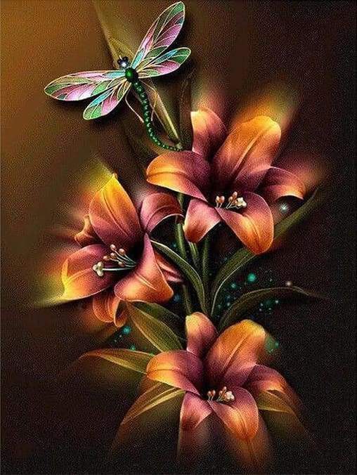 Diamond Painting - Lily and Dragonfly