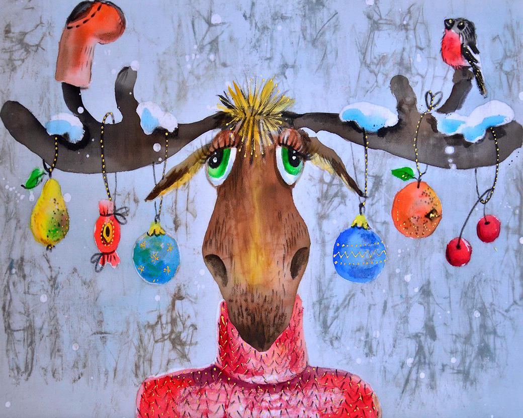 Diamond Painting - Moose and Christmas ornaments