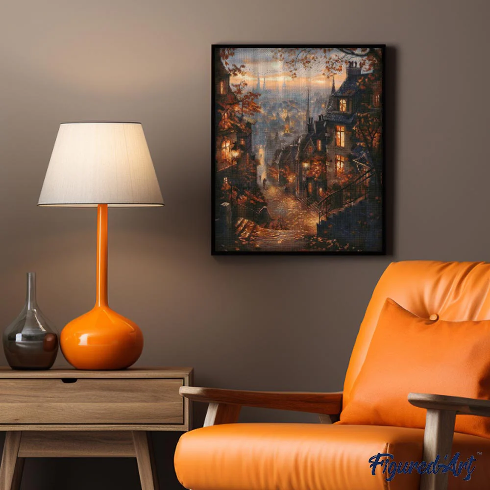 Diamond Painting - Old Town Autumn Street canvas already framed - Image 2