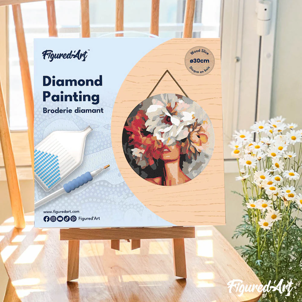 Diamond Painting on Wood Slice - Beauty Behind Flowers - Image 4