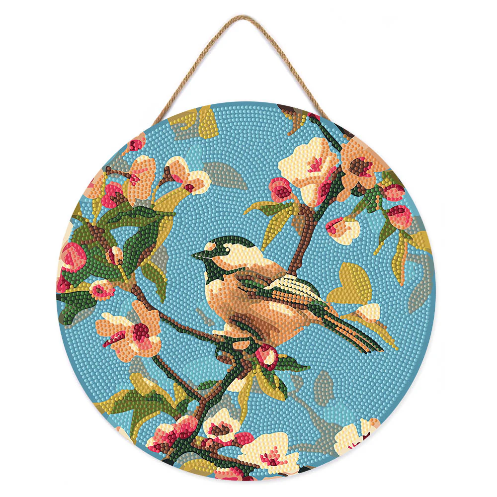 Diamond Painting on Wood Slice - Bird on Branch - Image 2