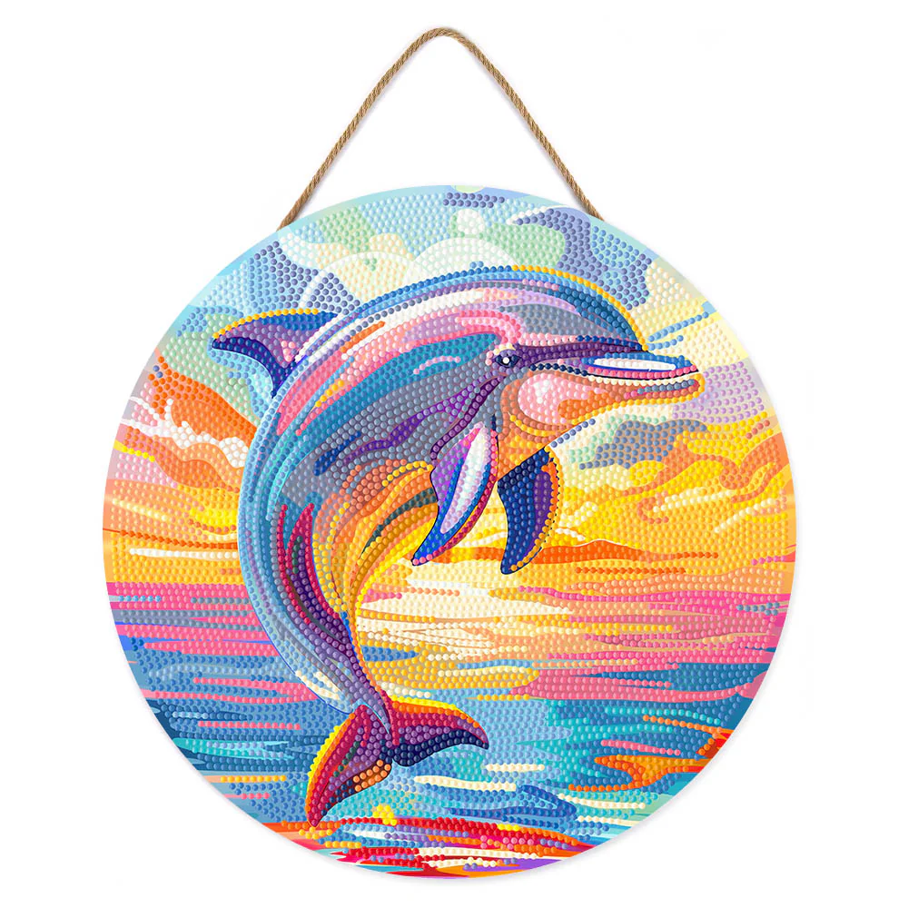 Diamond Painting on Wood Slice - Dolphin - Image 2