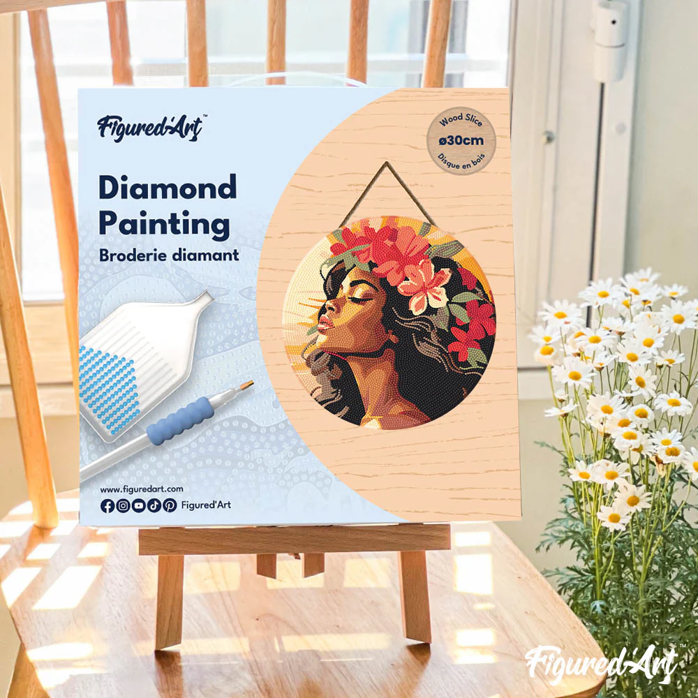 Diamond Painting on Wood Slice - Floral Woman - Image 4