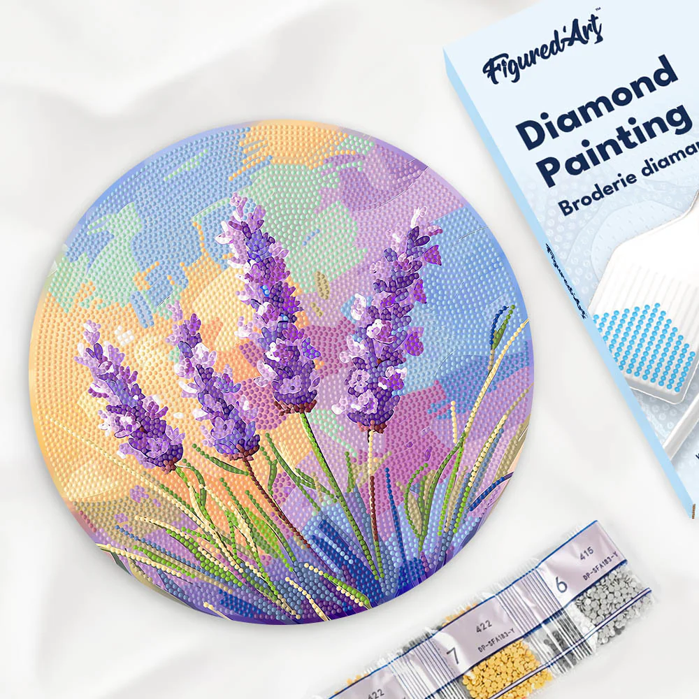 Diamond Painting on Wood Slice - Lavender