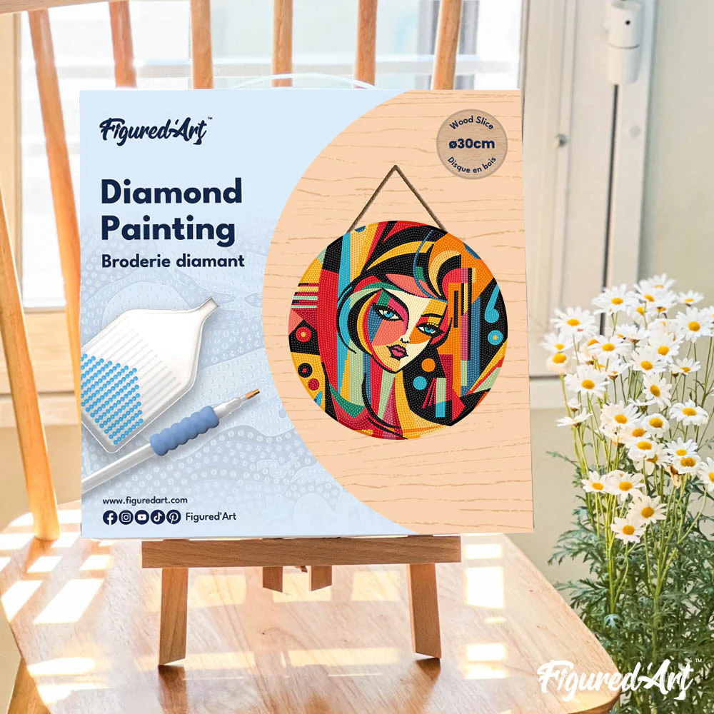 Diamond Painting on Wood Slice - Picasso Style Abstract Woman - Image 4