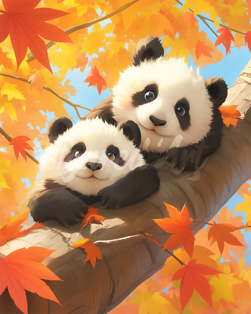 Diamond Painting - Panda Cubs in Autumn
