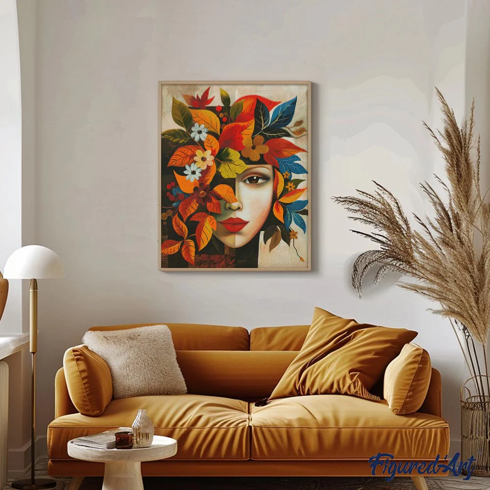 Diamond Painting - Picasso-inspired Autumn Flora Face canvas already framed - Image 2