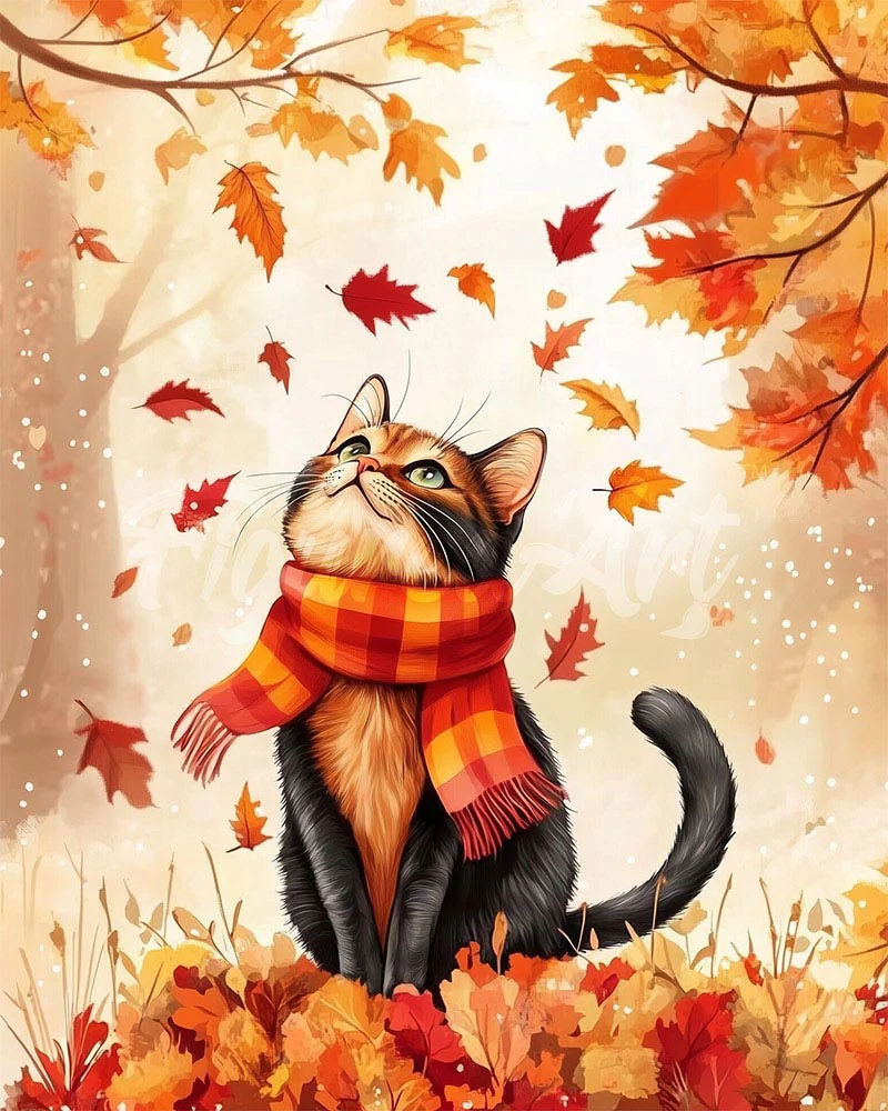 Diamond Painting - Playful Autumn Cat canvas already framed