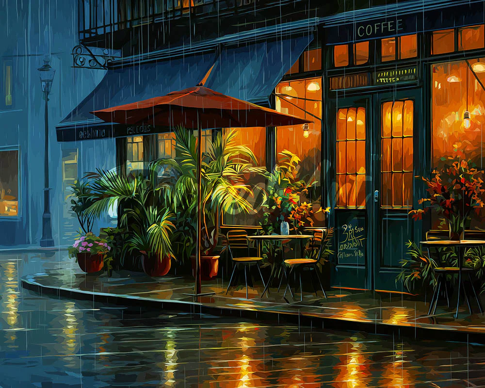 Diamond Painting - Rainy Cafe Corner
