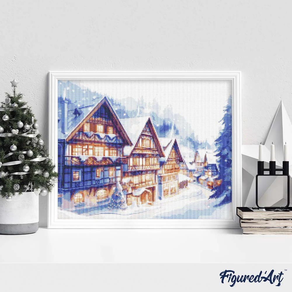 Diamond Painting - Snowy Village in Watercolour - Image 2