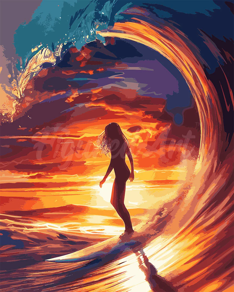 Diamond Painting - Surf Girl and the Big Wave 40x50cm canvas already framed