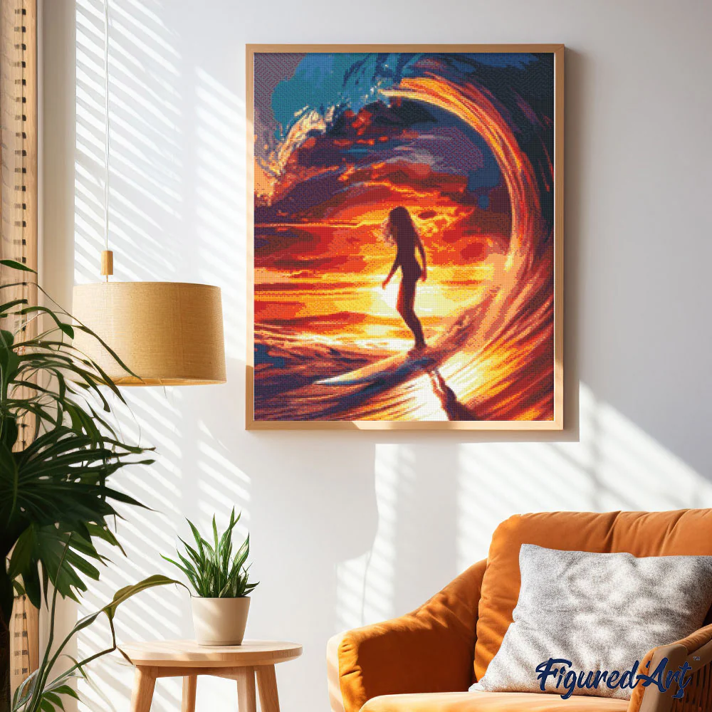 Diamond Painting - Surf Girl and the Big Wave 40x50cm canvas already framed - Image 2