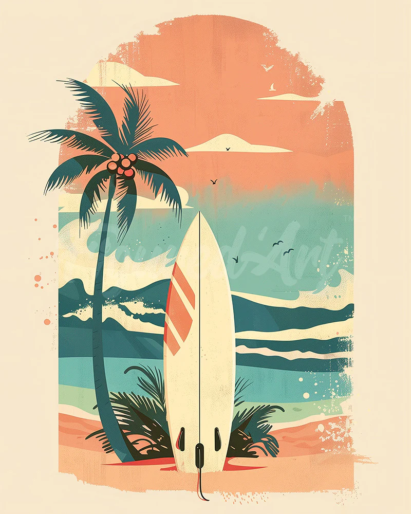 Diamond Painting - Surfboard on the Beach 40x50cm canvas already framed