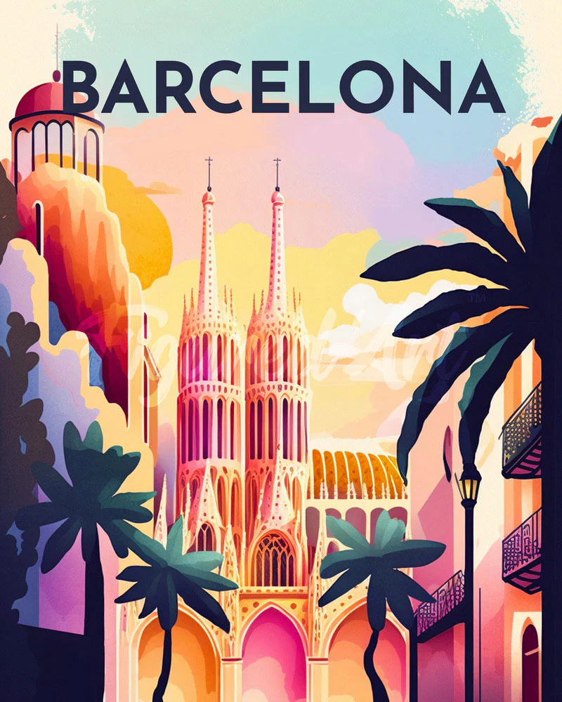 Diamond Painting - Travel Poster Barcelona canvas already framed