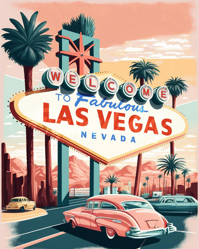 Diamond Painting - Travel Poster Las Vegas canvas already framed