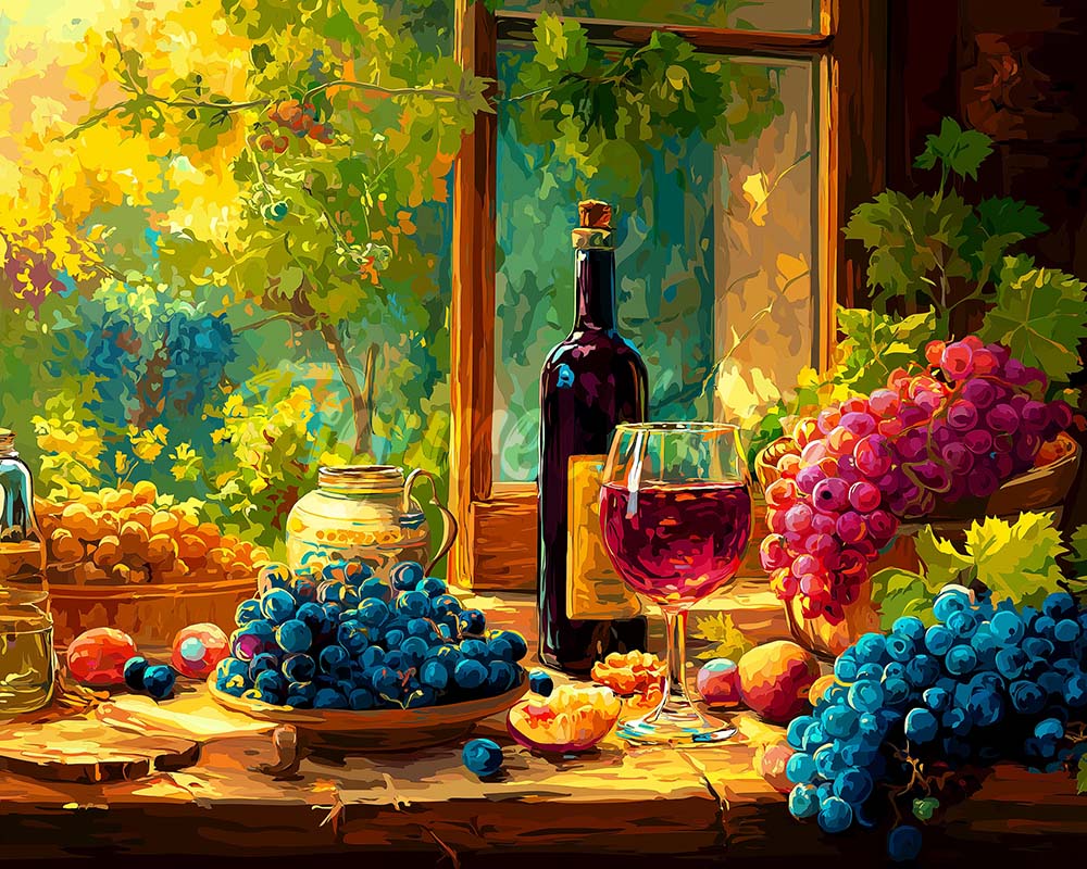 Diamond Painting - Wine Bottle and Grapes