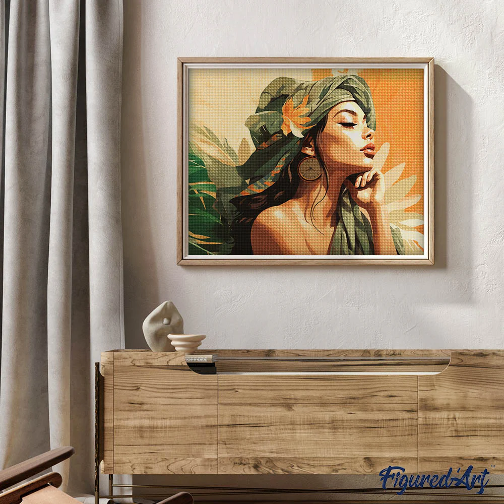 Diamond Painting - Woman in African Turban canvas already framed - Image 2
