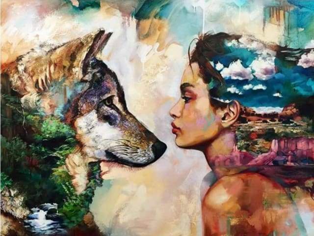 Diamond Painting - Young Woman and Wolf
