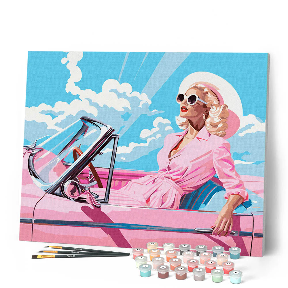 Diva in a Pink Retro Car - Image 2