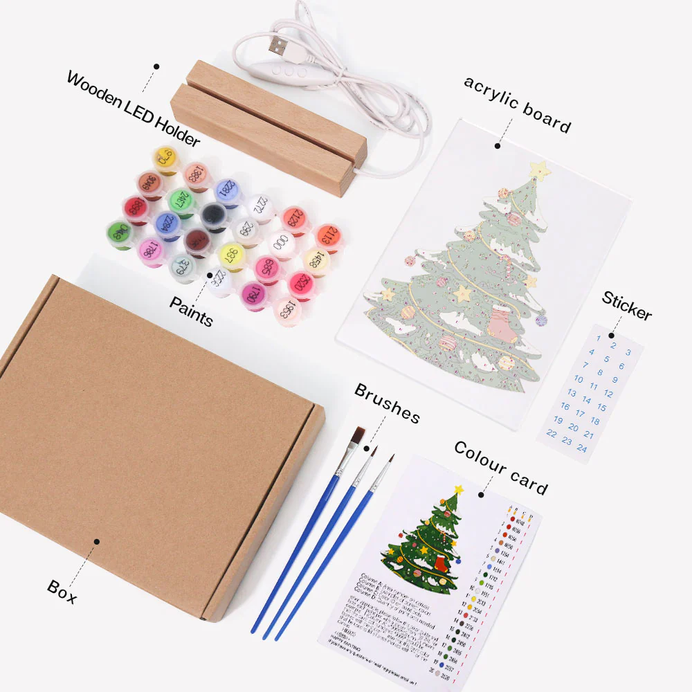 LED Light Display Base Wooden Paint by numbers 15x20cm Evergreen Christmas Tree - Image 10