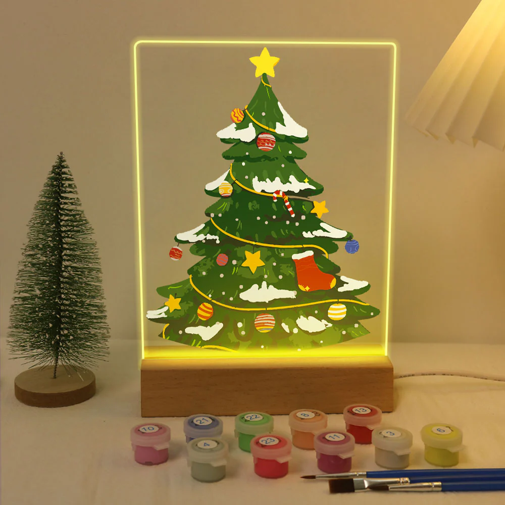 LED Light Display Base Wooden Paint by numbers 15x20cm Evergreen Christmas Tree - Image 2
