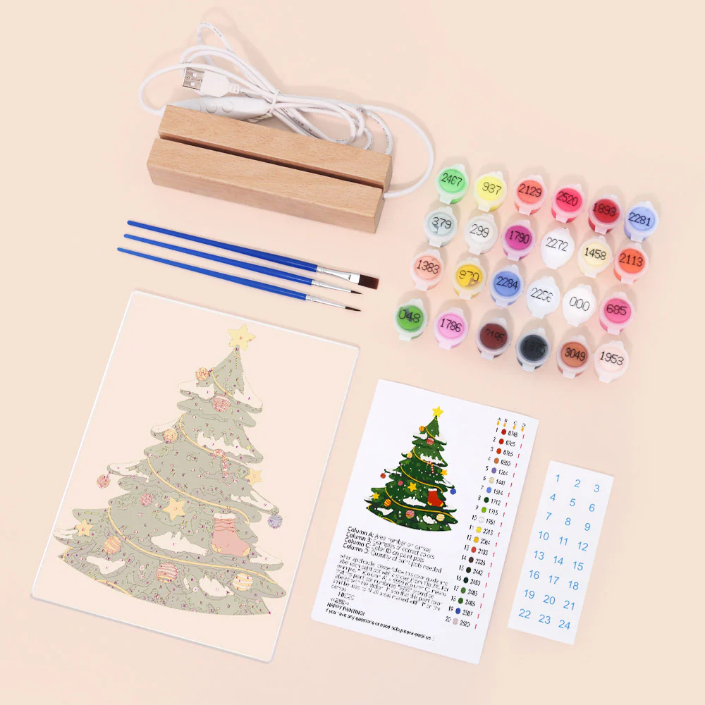 LED Light Display Base Wooden Paint by numbers 15x20cm Evergreen Christmas Tree - Image 4