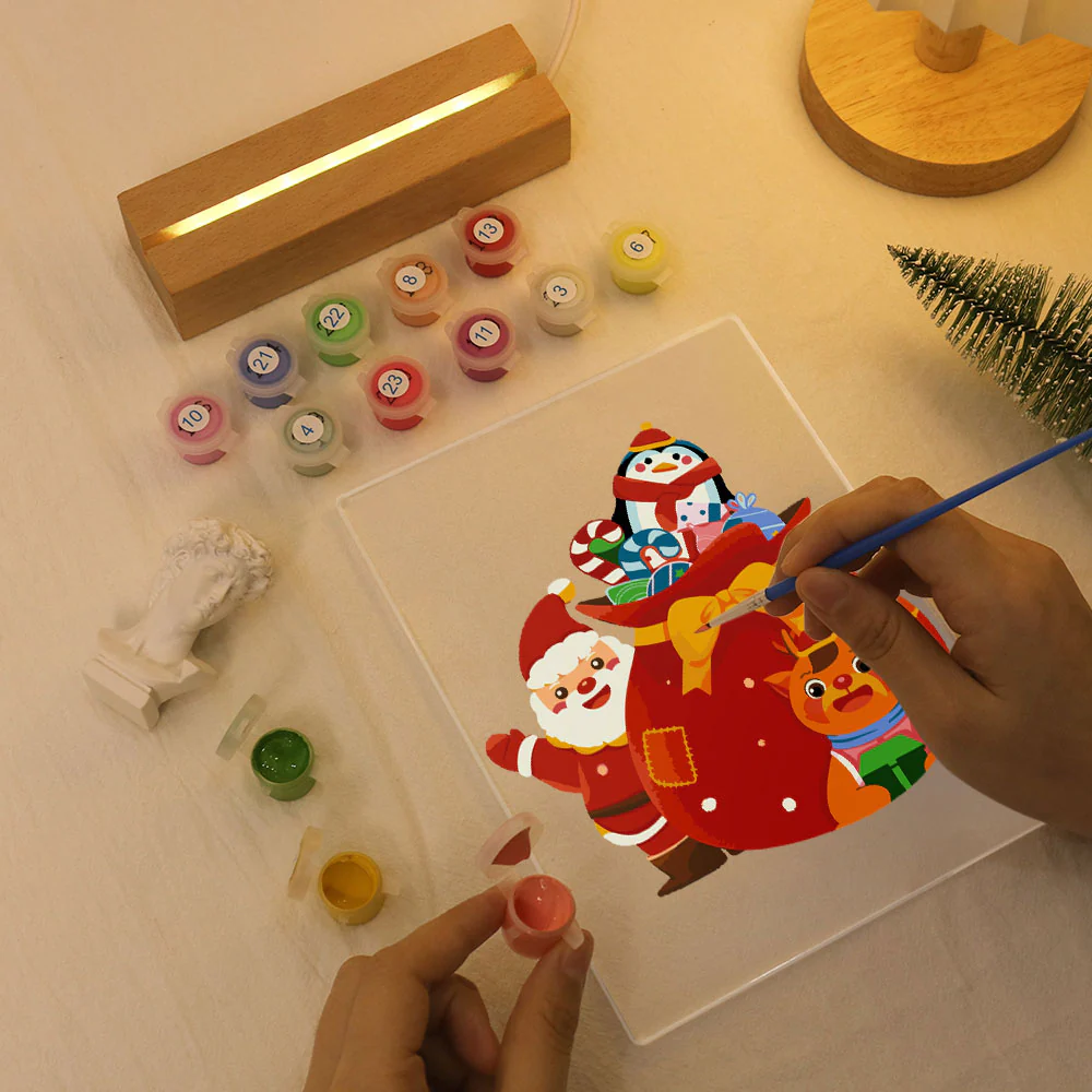 LED Light Display Base Wooden Paint by numbers 15x20cm Santa Claus 05 - Image 3