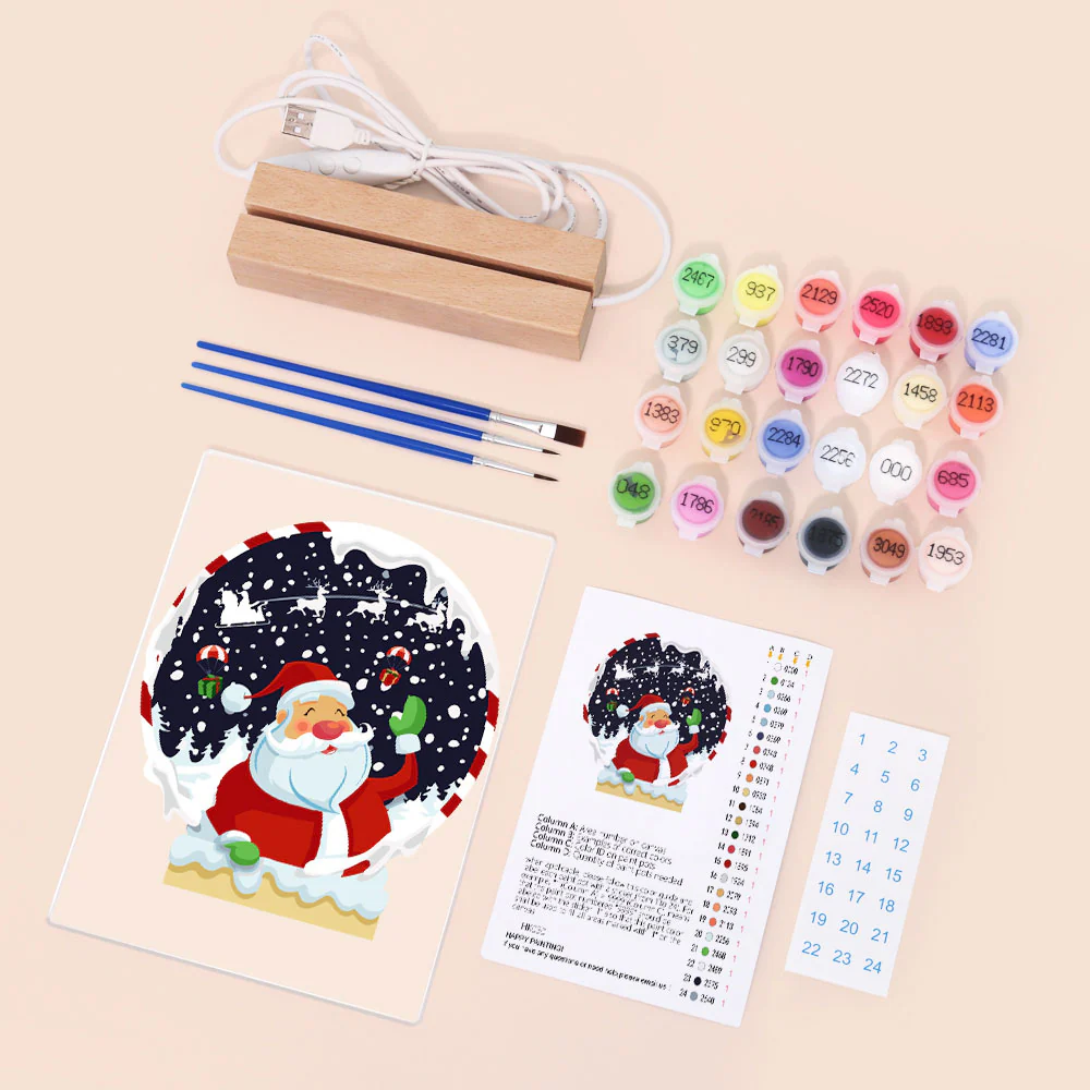 LED Light Display Base Wooden Paint by numbers 15x20cm Santa Claus 06 - Image 4