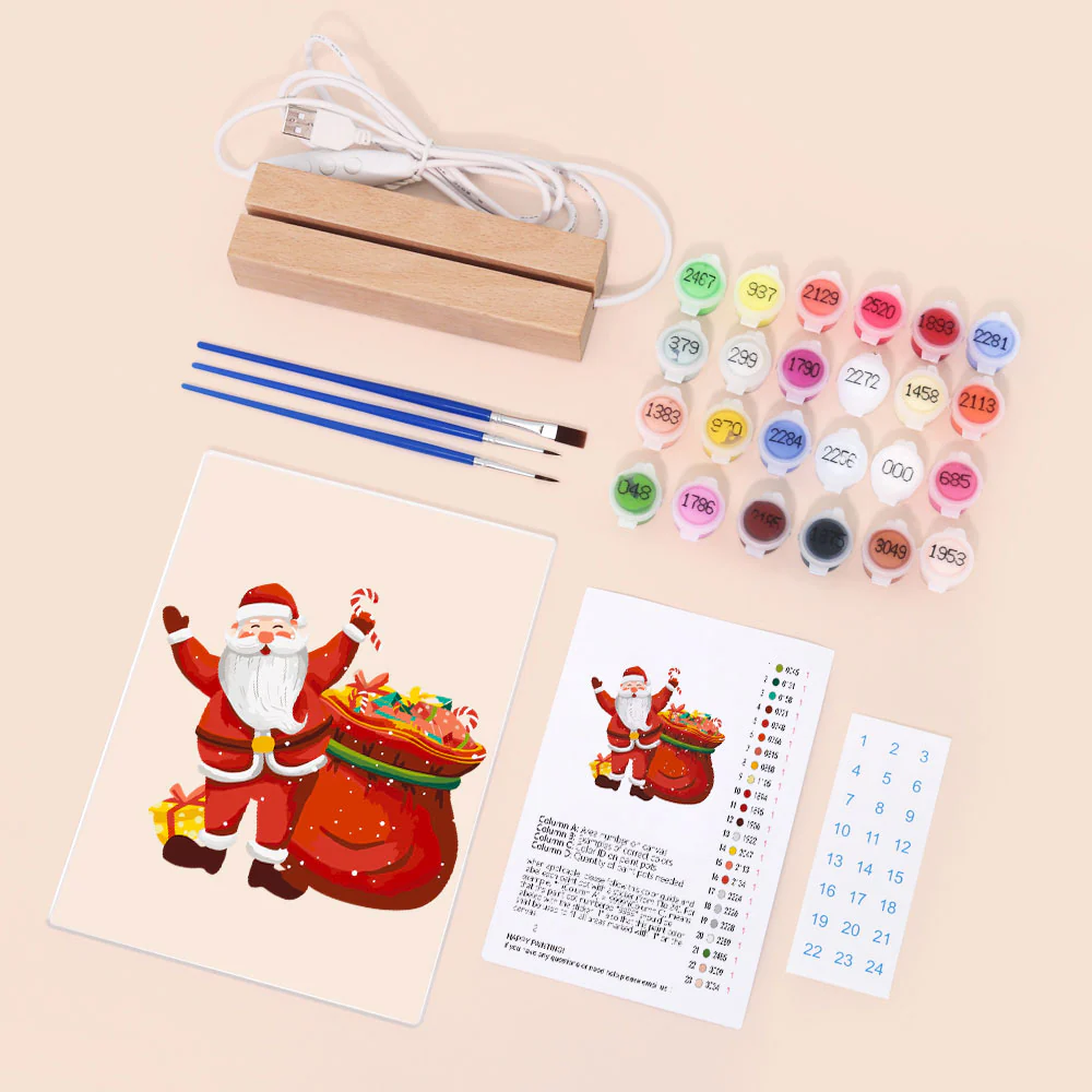 LED Light Display Base Wooden Paint by numbers 15x20cm Santa Claus 08 - Image 4