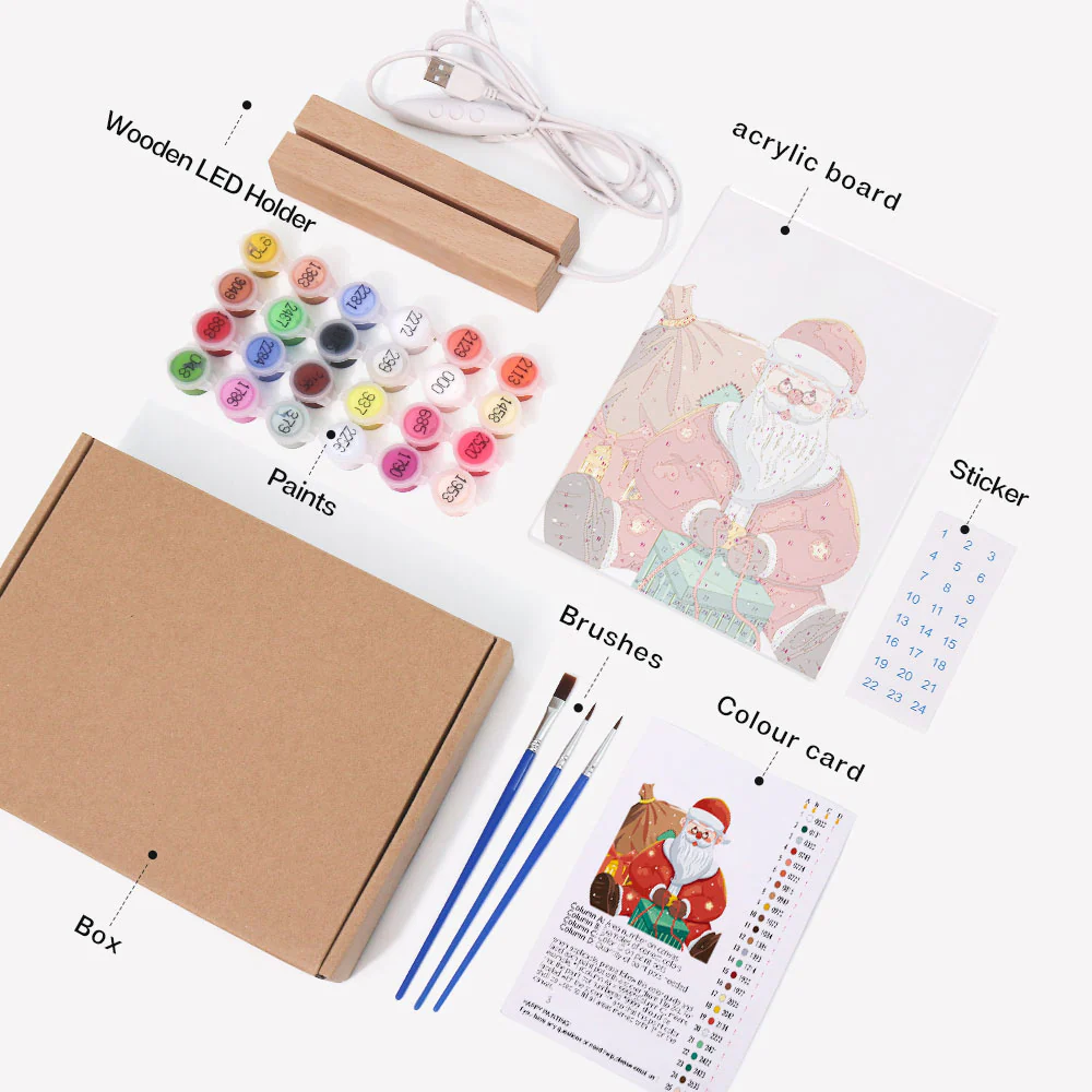 LED Light Display Base Wooden Paint by numbers 15x20cm Santa Claus 09 - Image 10