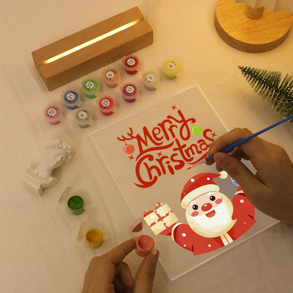 LED Light Display Base Wooden Paint by numbers 15x20cm Santa Claus 10 - Image 3