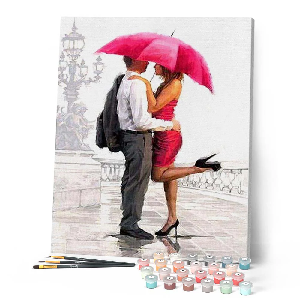 Man and woman with red umbrella - Image 2