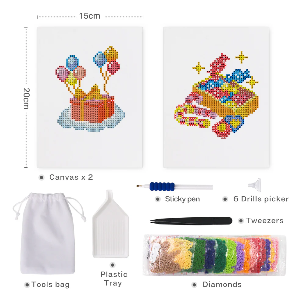 Mini Diamond Painting 15x20cm (2 pieces) - Boxes and Balloons - Image 2