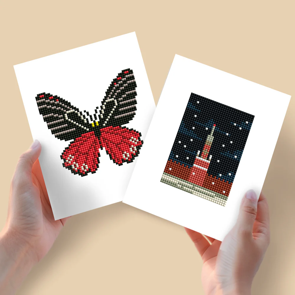Mini Diamond Painting 15x20cm (2 pieces) - Butterfly Meets Tower