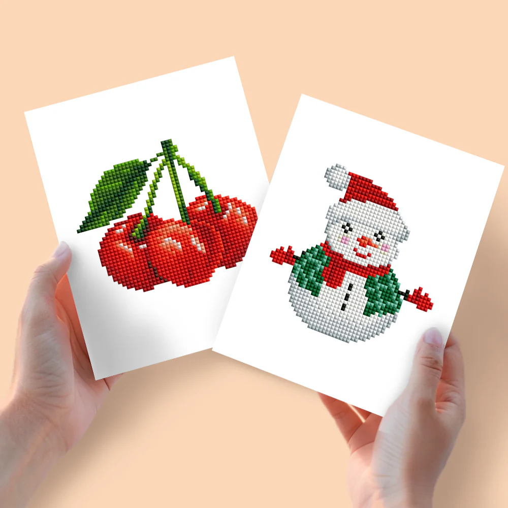 Mini Diamond Painting 15x20cm (2 pieces) - Cherries and Snowman
