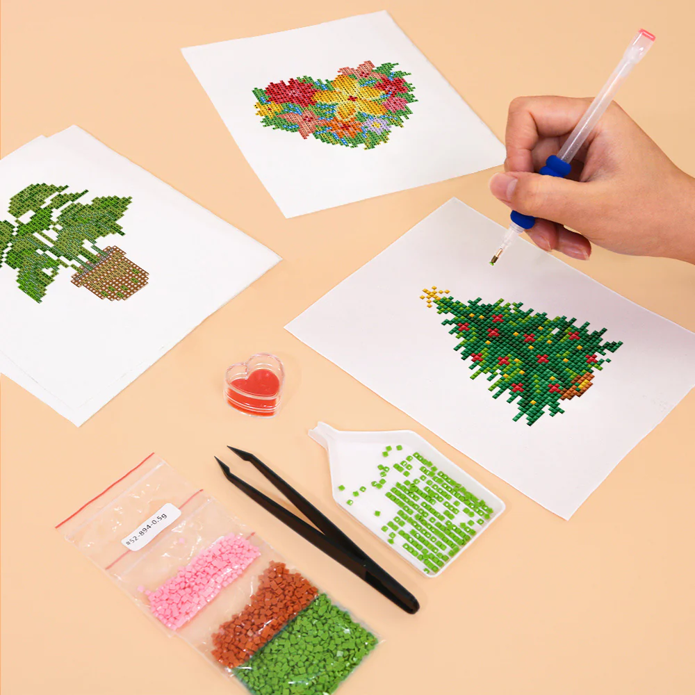 Mini Diamond Painting 15x20cm (2 pieces) - Christmas Tree and Potted Plant - Image 3