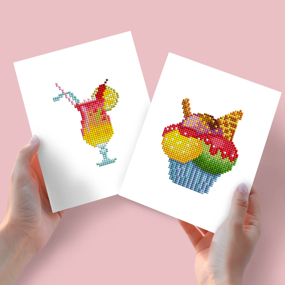 Mini Diamond Painting 15x20cm (2 pieces) - Cocktail and Cupcake