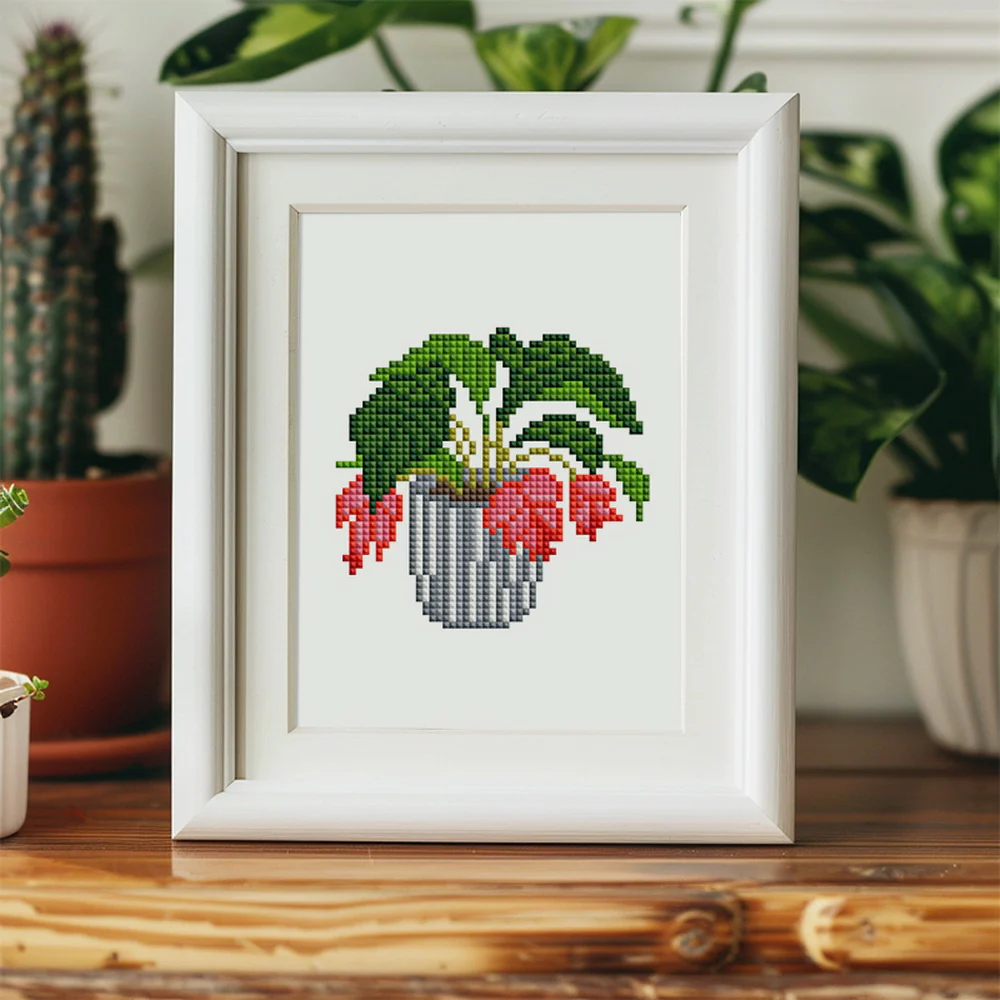 Mini Diamond Painting 15x20cm (2 pieces) - Potted Plant and Winter Snowman - Image 4