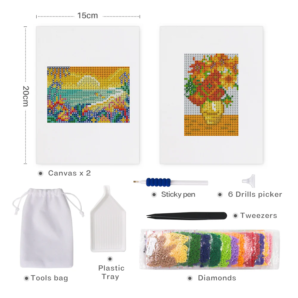 Mini Diamond Painting 15x20cm (2 pieces) - Sunset and Blooms - Image 2
