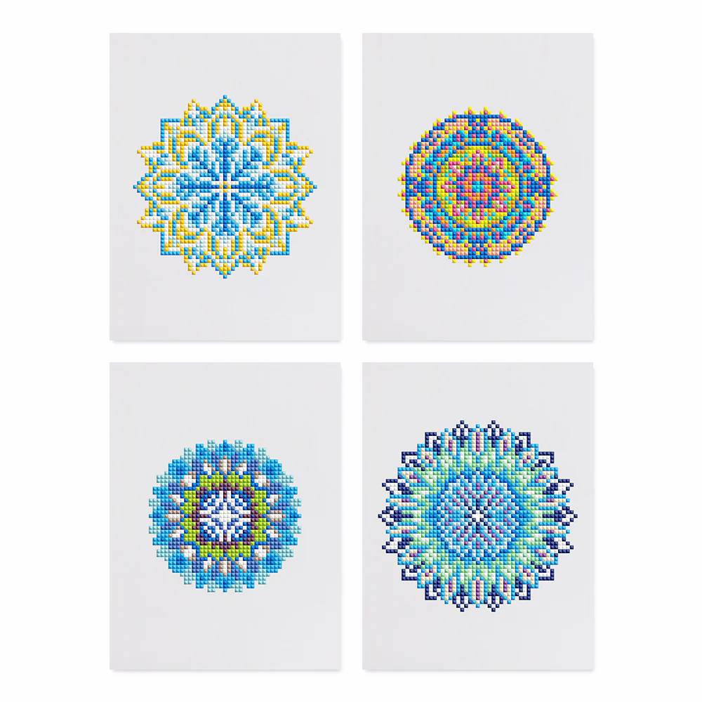 Mini Diamond Painting 15x20cm (4 pieces) - Crystal Mandalas in Blue