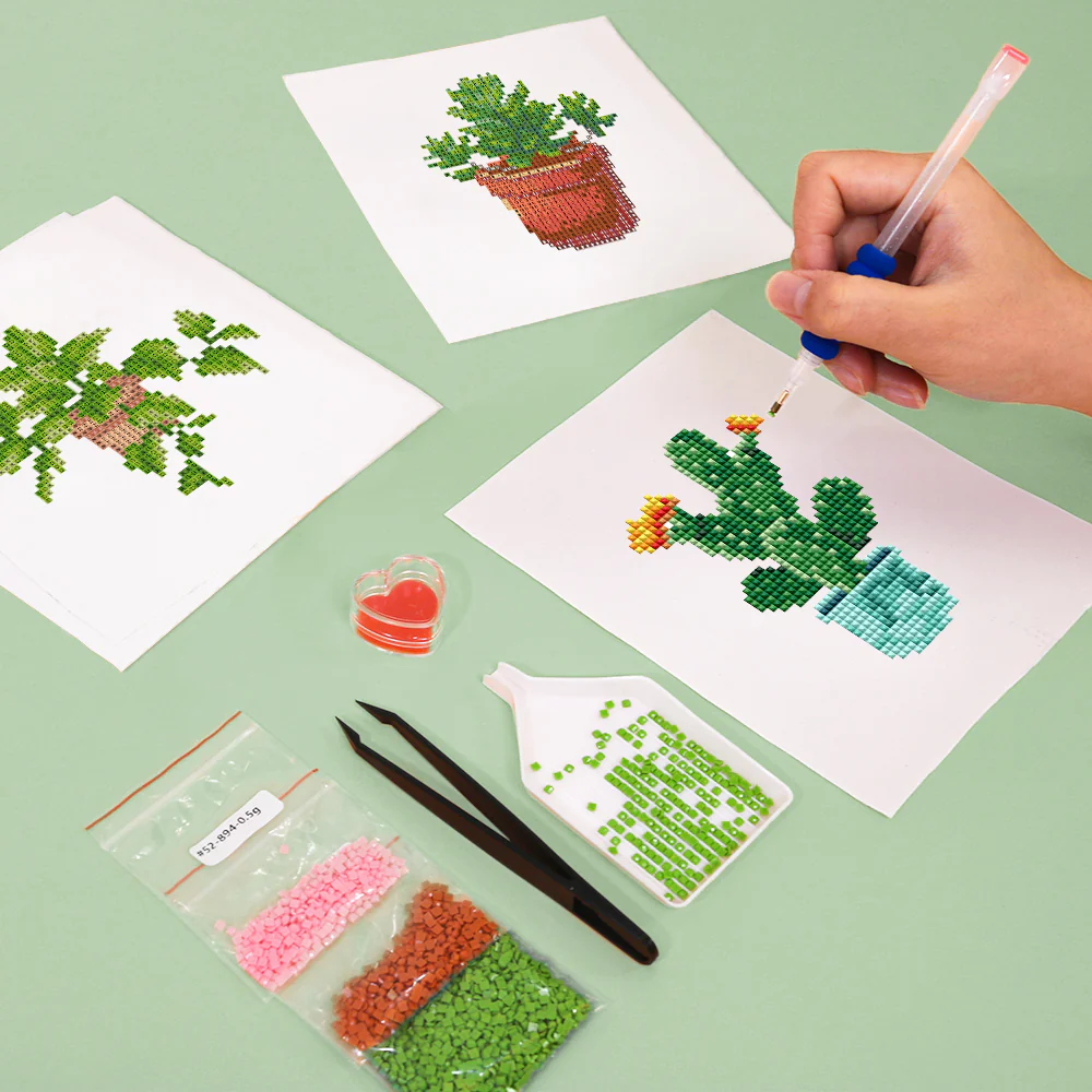 Mini Diamond Painting 15x20cm (4 pieces) - Garden Gems: Mini Succulent - Image 4