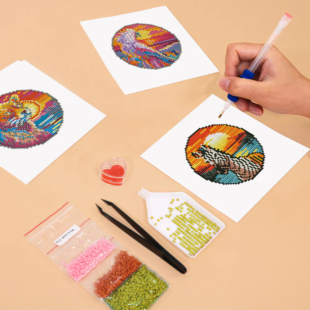 Mini Diamond Painting 15x20cm (4 pieces) - Tropical Birds And Sunset - Image 4